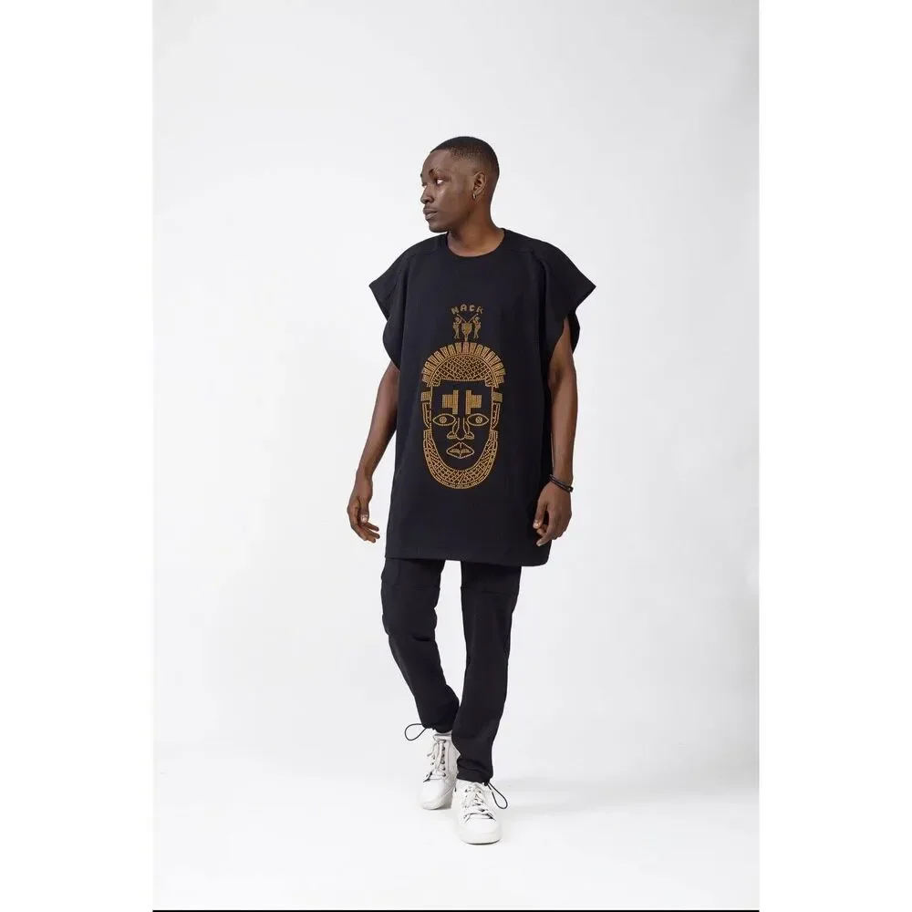 Black sleeveless loose top with tribal art‎ Festac Top Native Nack Apparel NWT - Picture 9 of 9